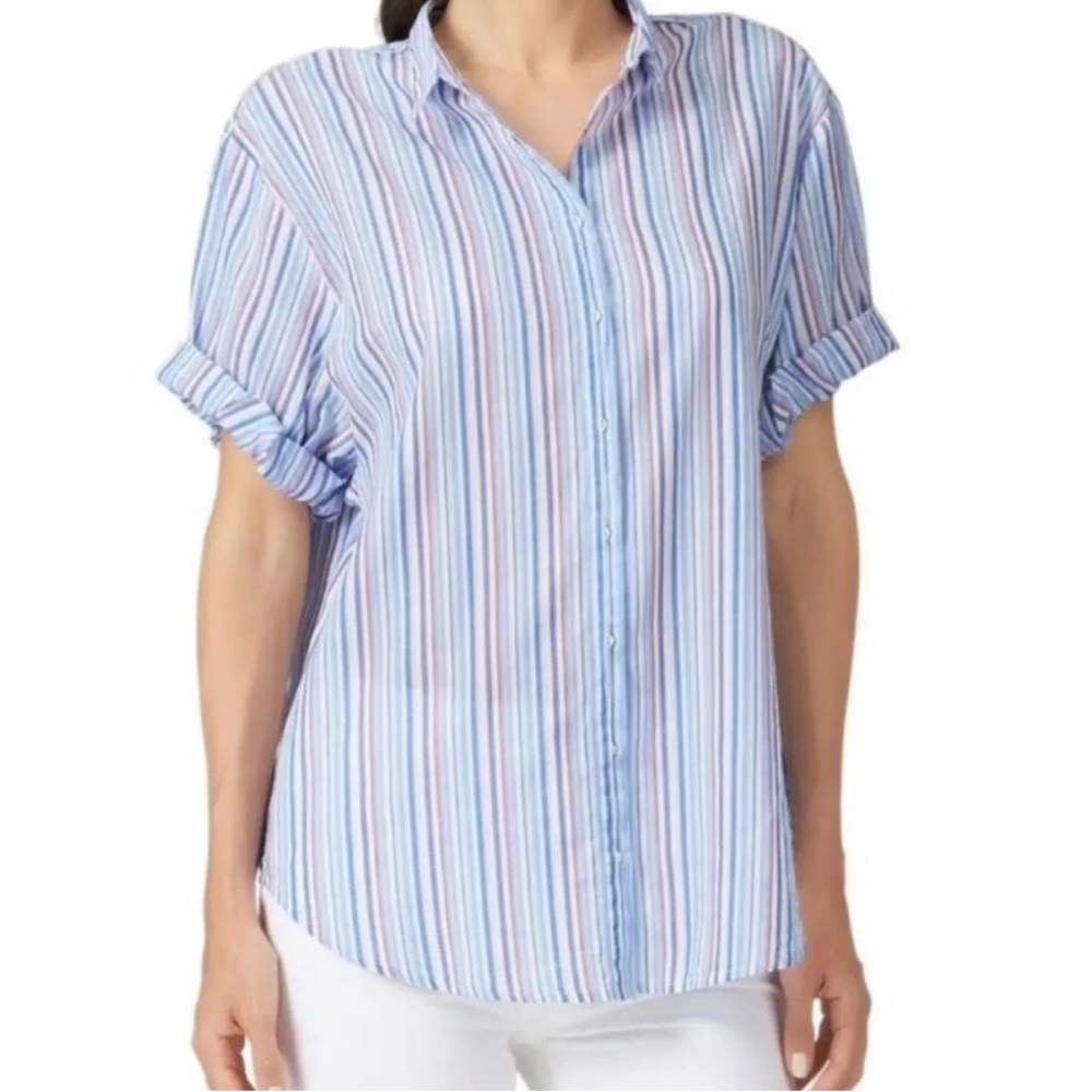 Xirena Channing Lightweight Cotton Relaxed Fit Striped Button Up Shirt Size M